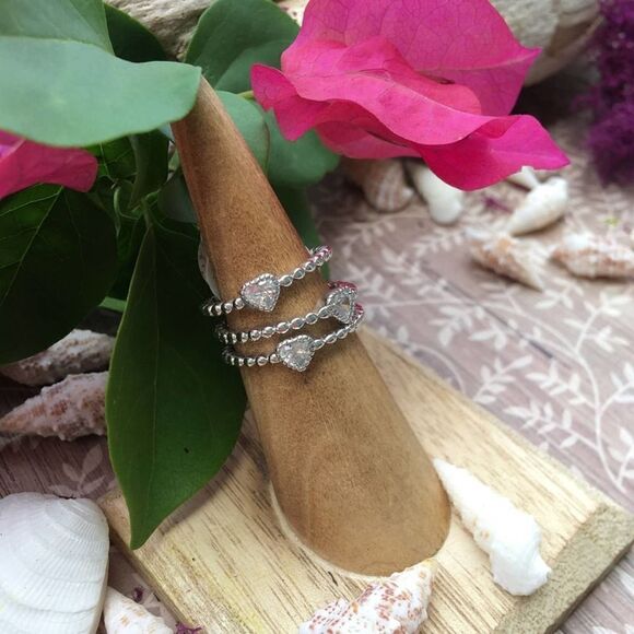 Sterling Silver Beaded Clear Heart CZ Ring 6,7 - Picture 6 of 9